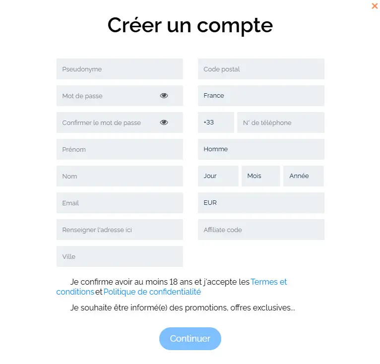 Processus d'inscription DIAMONDS REELS CASINO